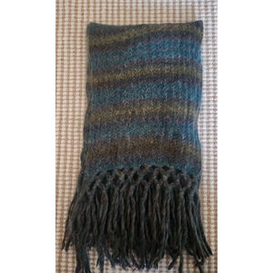 Women's H&M One Size Teal Brown Striped Mohair Blend Long Wide Knitted Scarf